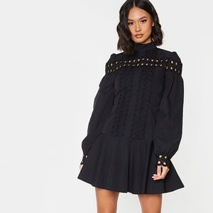 Black Broderie Trim Frill Dress